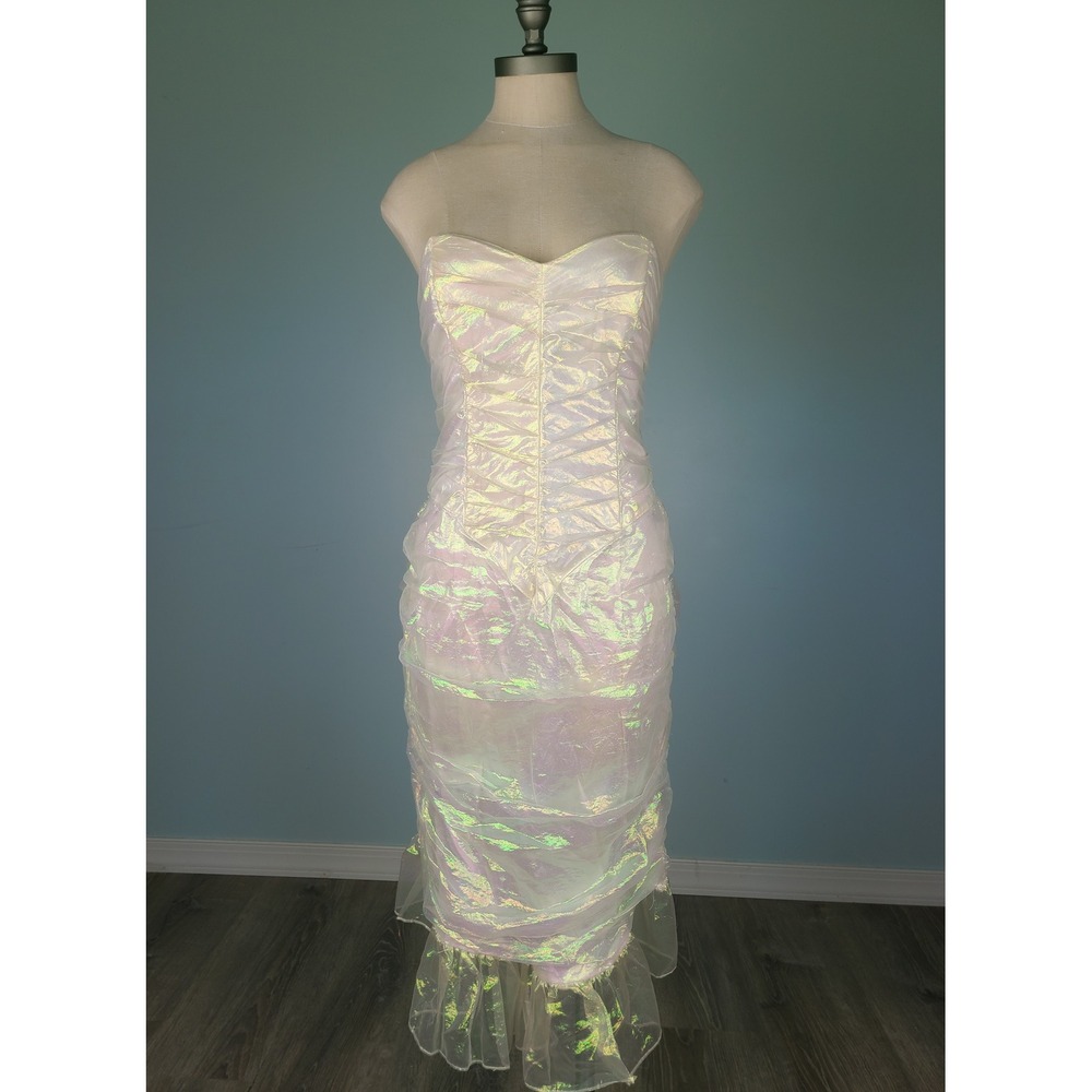 VTG RARE Gunne Sax Iridescent Strapless Dress Mermaid Ethereal Fairy Goddess Y2K
